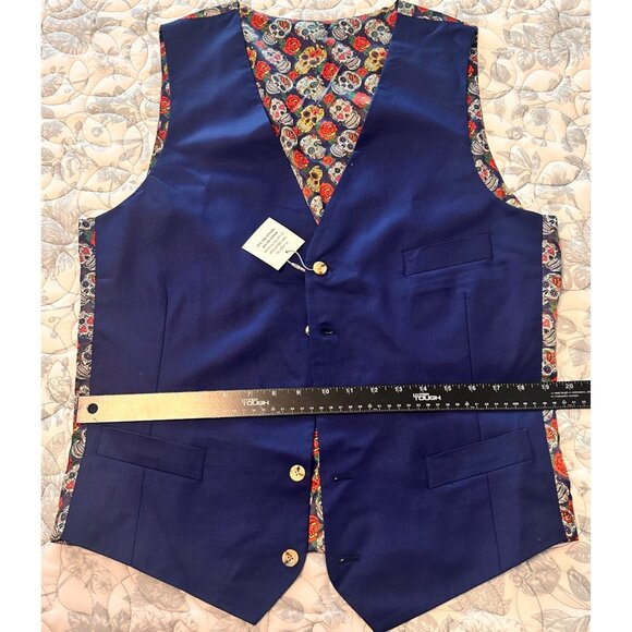 NWT Indochino Sugar Skull Navy Blue Wool Vest With Unique Lining, 100% wool - Picture 7 of 8